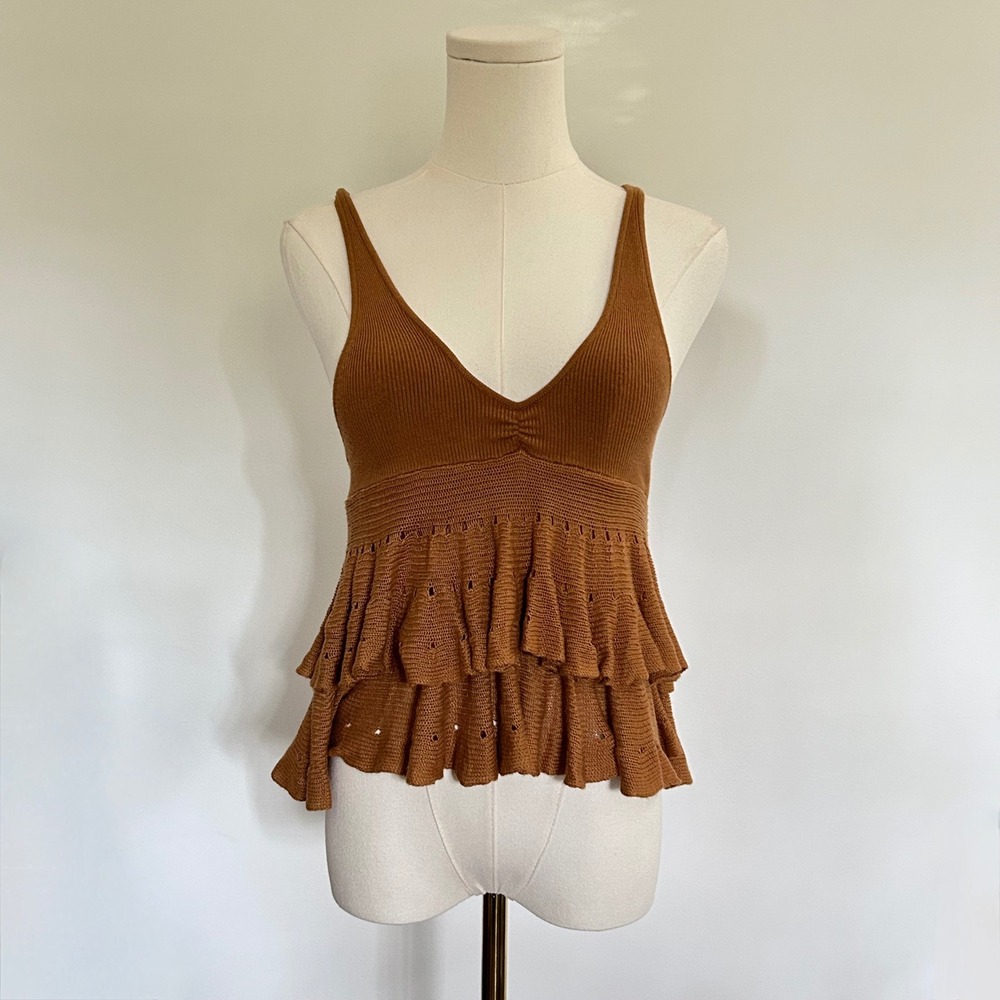 Kimchi Blue Tiered Ruffle Knit Tank Top S Babydoll Y2K Festival Boho Fairy